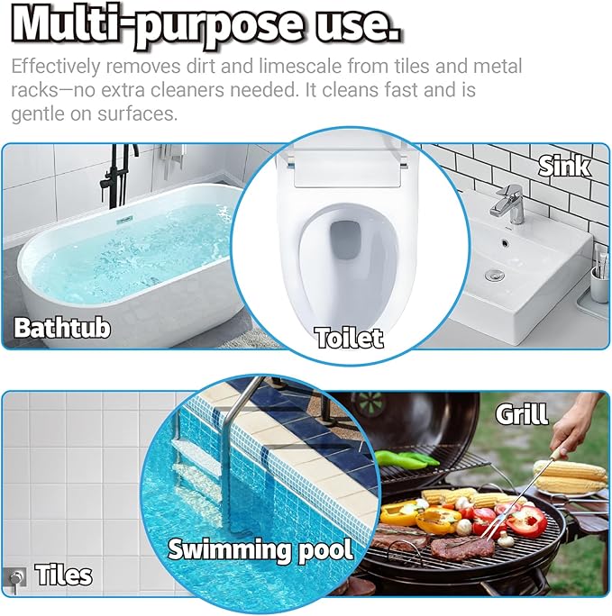 4-Pack Pumice Stone Toilet Bowl Cleaner with Long Handle, No-Touch Replaceable Stone Heads for Toilets, Bathtubs, Sinks, Grills, Swimming Pools