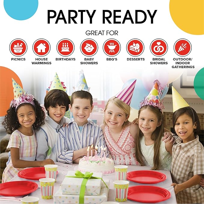 Exquisite Party Solids Red Plastic Plates For Party Supplies 7" Red Disposable Plates Heavy Duty 50 Pcs Plastic Dinnerware Sets Heavy Duty 350 GSM Disposable Dinnerware Set