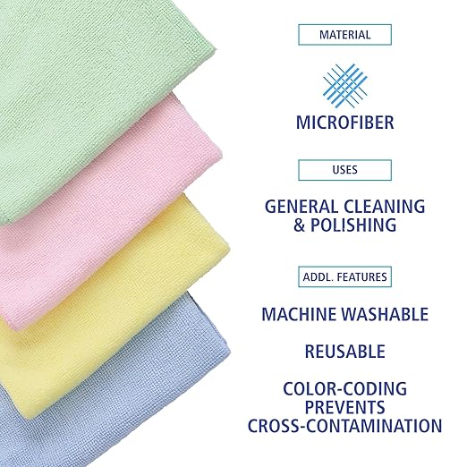 Boardwalk Microfiber Cleaning Cloths, 16 x 16, Green, 24/Pack