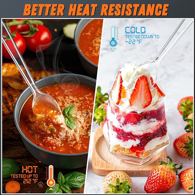 Dipoo 6.8" Clear Plastic Spoons Heavy Duty with Heat Resistant & BPA Free, Solid and Durable Plastic Cutlery, Premium Disposable Spoons for Party Supply(84 Count)