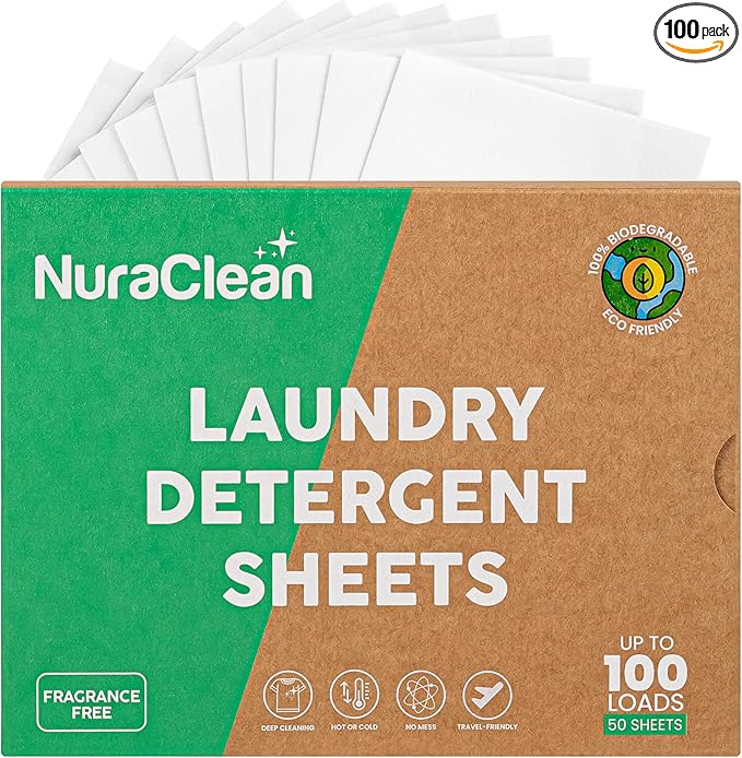 Concentrated Eco-friendly Laundry Detergent Sheets - Powerful Clean - Biodegradable - 50 Sheets (Up to 100 Loads) – Plastic‑Free, HE Compatible, Hypoallergenic & Travel Friendly (Unscented)