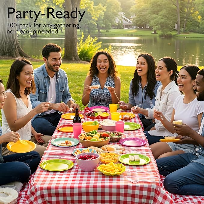 300 Count Heavy Duty Clear Plastic Silverware, Disposable Plastic Utensils Set, 100 Forks, 100 Spoons, 100 Knives, BPA-Free Heat Resistant Durable Plastic Cutlery Set for Party