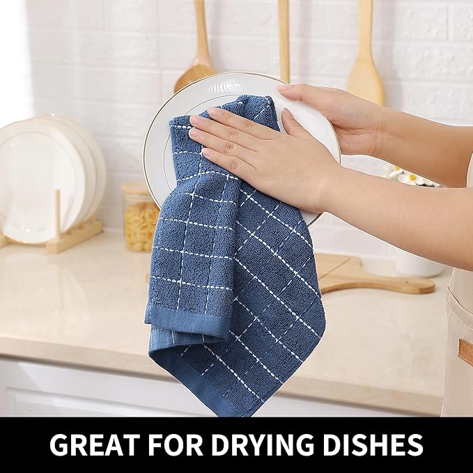 Homaxy 100% Cotton Terry Kitchen Dish Cloths, Ultra Soft and Absorbent Dish Towels for Kitchen, Suitable for Drying and Washing Dishes, 12 Pack, 12 x 12 Inches, Navy Blue