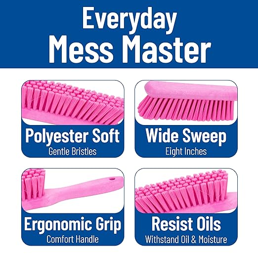 SPARTA 8 Inch Soft Counter Brush with Polyester Bristles and 5 Inch Handle, Color Coded Handheld Broom for Tables Countertops and Foodservice Surfaces, 13 Inch Overall Length, Pink