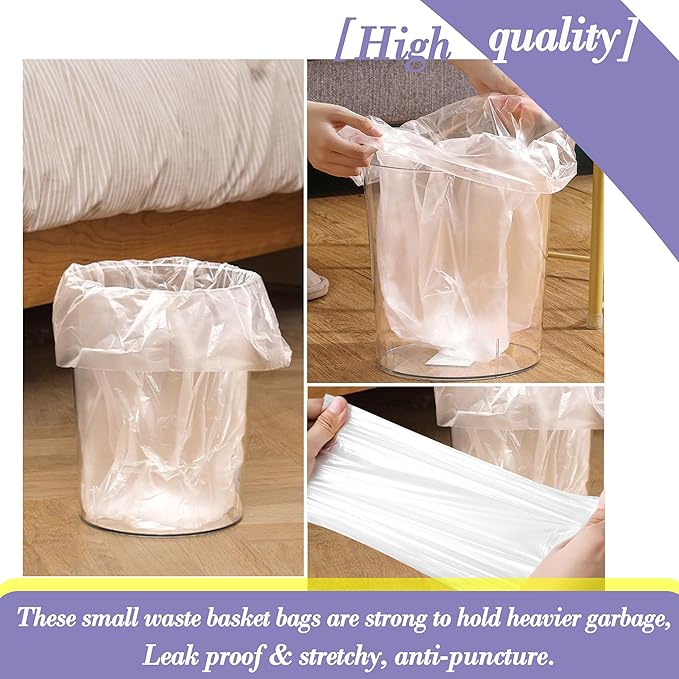 3 Gallon 120pcs (Fit 3-3.2 Gal) Small Clear Trash BagsPlastic Strong Clear Garbage Bags,Bathroom Trash Can Bin Liners,Waste Basket Liner,Fit 10-13 Liter, 3 Gallon,3.2Gallon