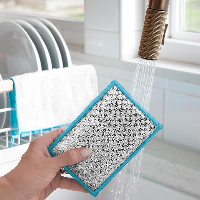 OGGI Bambou Odor-Free Scrubbing Sponges - Natural Scrub Sponges for Dishes, 91% Bamboo-Derived Rayon Cellulose Fiber, Reusable, Absorbent, Durable Scrubbers, Non-Scratch, Washable - 3 pcs, 7x4