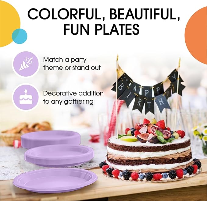 Exquisite Party Solids Lavender Plastic Plates For Party Supplies 10" Lavender Disposable Plates Heavy Duty 50 Pcs Plastic Dinnerware Sets Heavy Duty 350 GSM Disposable Dinnerware Set