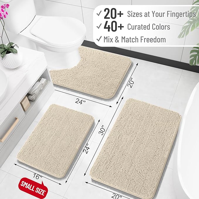 OLANLY Large Bathroom Rugs 59x35, Extra Soft Absorbent Chenille Bath Rugs, Rubber Backing Quick Dry, Machine Washable Bath Mats for Bathroom Floor, Tub and Shower, Home Decor Accessories, Sand
