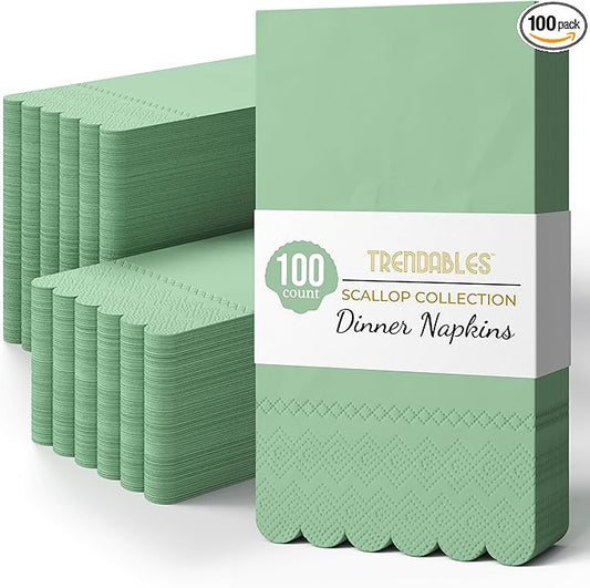 Party Solids Sage Green Scalloped Napkins Disposable 100 Pcs 3-Ply Sage Green Scalloped Dinner Napkins Disposable Decorative for Dinners & Parties, Paper Guest Towels for Bathroom & Party Supplies