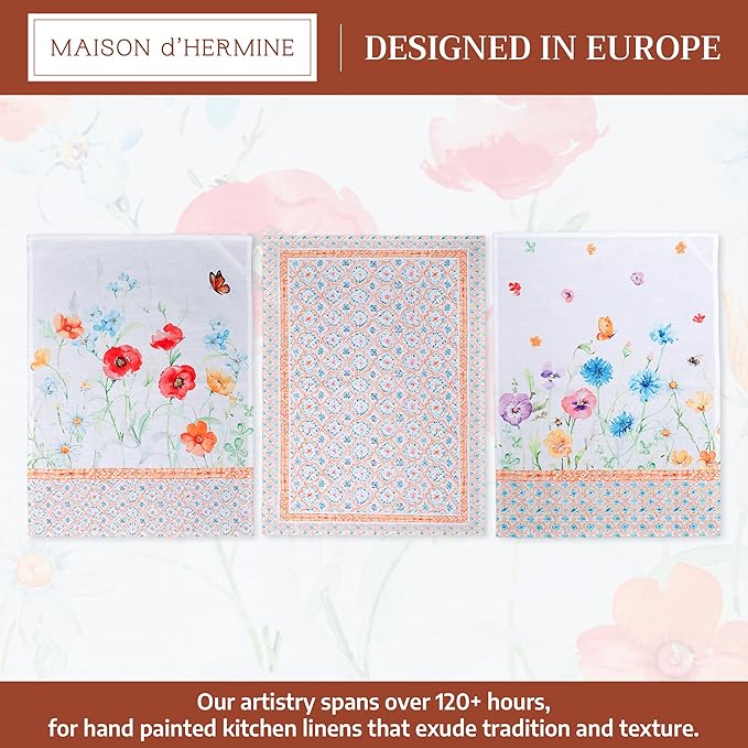 Maison d' Hermine Kitchen Towels Set of 3 100% Cotton 27.50" x 20" Reusable Cloth Tea Dish Towels Absorbent with Hanging Loop for Kitchen Farmhouse Hotel Spring Summer - Summer Whisper