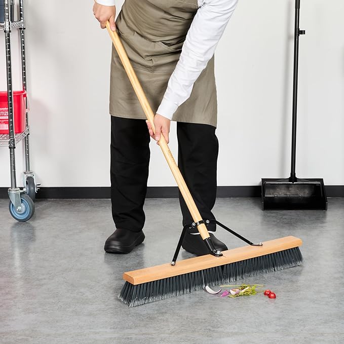 Restaurantware-BROOM HEAD ONLY: Clean Tek Professional 30-Inch Broom Head, 1 Heavy-Duty Push Cleaning Tool - Handle And Brace Sold Separately, Medium Plastic Bristles, Wooden, Commercial Use