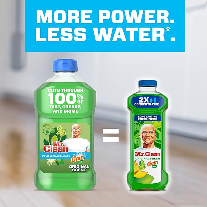 Mr. Clean All Purpose Cleaner, Floor Cleaner for Mopping Home, Bathroom, & Kitchen, Cleaning Liquid for Mop & Bucket, Cleaning Supplies, Multi-Surface Dilutable, Gain, 41oz (Pack of 4)