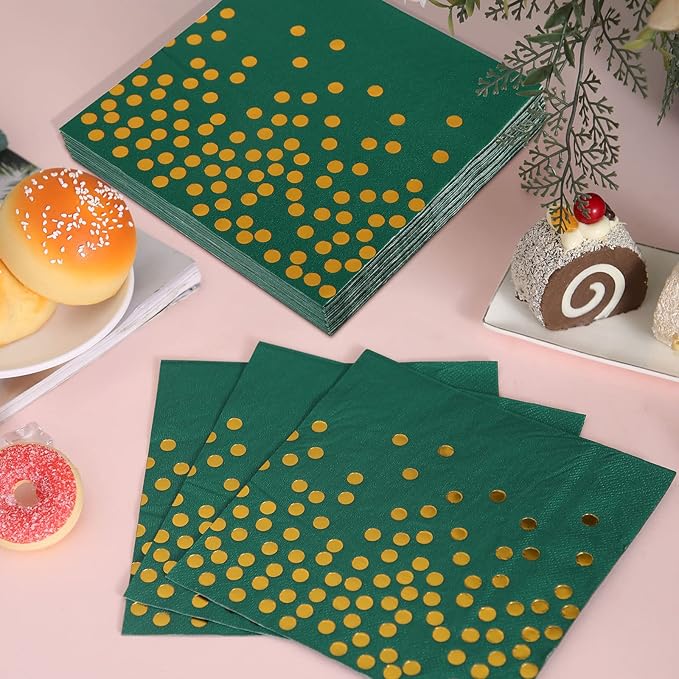 Green and Gold Party Decorations, 200Pcs Emerald Green Plates and Napkins Party Supplies, Birthday Plates for Fathers Day Graduation Decorations