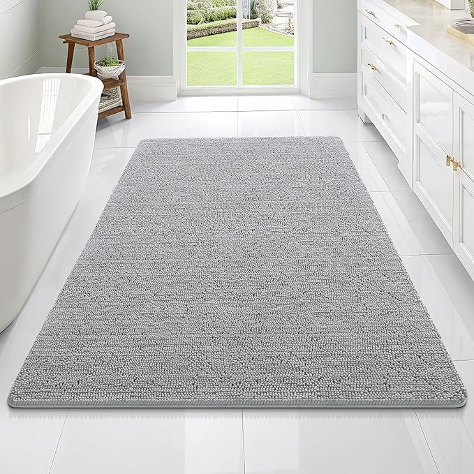 OLANLY Large Bathroom Rugs 70x46, Extra Soft Absorbent Chenille Bath Rugs, Rubber Backing Quick Dry, Machine Washable Bath Mats for Bathroom Floor, Tub and Shower, Home Decor Accessories, Light Grey
