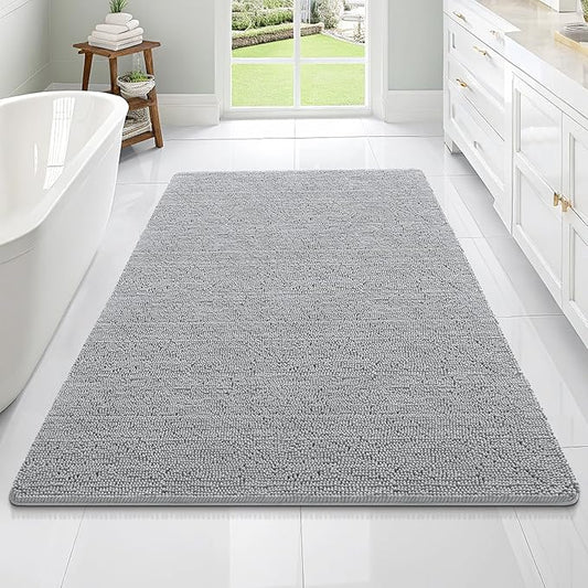OLANLY Large Bathroom Rugs 70x46, Extra Soft Absorbent Chenille Bath Rugs, Rubber Backing Quick Dry, Machine Washable Bath Mats for Bathroom Floor, Tub and Shower, Home Decor Accessories, Light Grey