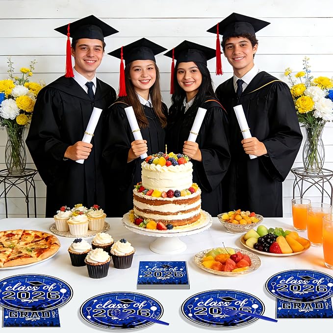 75 Pcs Graduation Plates and Napkins Party Supplies Set,Serves 25 Guests Blue 2026 Graduation Plates and Napkins,Disposable Paper Tableware Set for Graduation Party Decorations