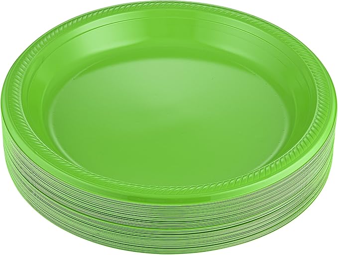 Amcrate Disposable Plastic Plates Kiwi, 10.4 Inches Dinner Plates, Strong and Sturdy for Party, Holiday, Picnic, or Travel - Pack of 50