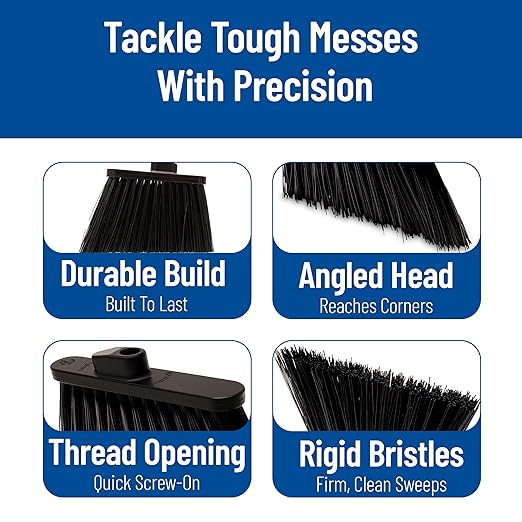SPARTA Plastic Broom Head, Angled, Un-Flagged for Large Debris Indoor, Outdoor, Home, Restaurant, Lobby, Office, 12 Inches, Black