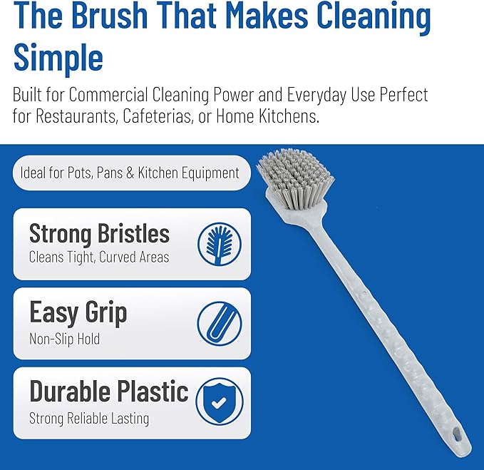 SPARTA 40501EC23 Plastic Large Scrub Brush, Kitchen Brush, Utility Brush With Long Handle For Cleaning, 20 Inches, Gray, (Pack of 6)