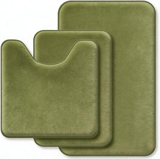 Green Bathroom Set Extra Soft Memory Foam Bath Mat Sets 3 Piece Non Slip Absorbent & Dry Living Mat Sets Washable Bath Carpets with Toilet Rug,Bath Rugs for Bathroom,Tub,Shower,Kitchen,Bedroom