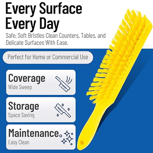 SPARTA 8 Inch Soft Counter Brush with Polyester Bristles and 5 Inch Handle, Color Coded Handheld Broom for Tables Countertops and Foodservice Surfaces, 13 Inch Overall Length, Yellow, Pack of 6