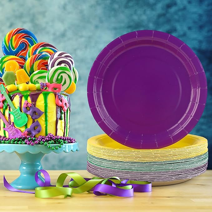 Kochorie 60 Pieces Mardi Gras Disposable Paper Plates 9 Inch Heavy Duty Dinner Plates, Solid Color, Carnival Table Decorations Mardi Gras Party Supplies for Birthdays, Weddings, Daily Use
