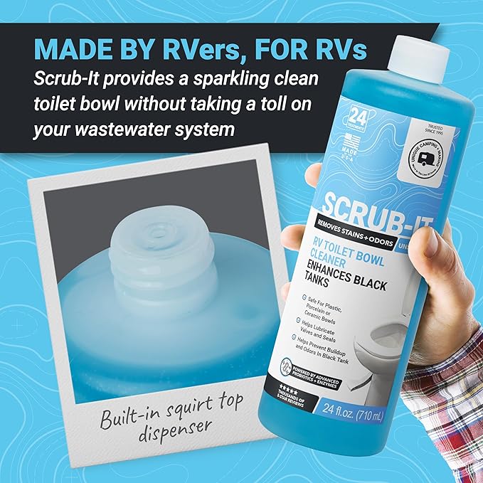 Unique Scrub-It RV Toilet Bowl Cleaner Liquid – RV Toilet Cleaner for Rimless RV Toilets, Squirt Top, Removes Stains & Odors (24 oz) Amazon Exclusive Packaging