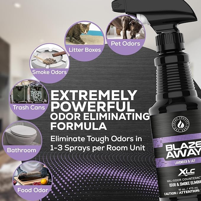 Blaze Away Commercial Air Freshener & Odor Eliminator for Strong Odor - Industrial-Grade Room Spray & Room Deodorizer for Home, Car, Smoke & Pet Odors - Long-Lasting Odor Absorber, Room Fresheners