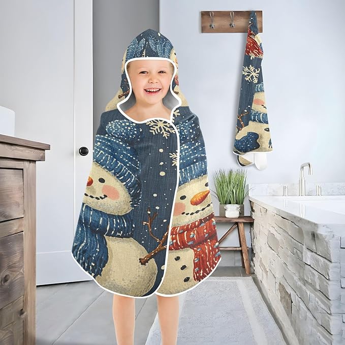 Blueangle Kids Bath Towel Wrap - Cute Cartoon Snowmen Hooded Kids Towel - Super Soft Absorbent Quick Dry Toddler Shower Pool Beach Towel #1