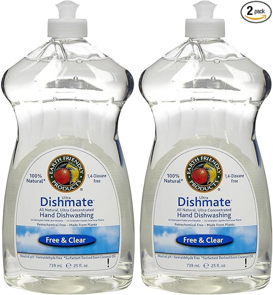 Earth Friendly Products Dishmate, Dishwashing Liquid, Free & Clear, 25 oz-2 pack