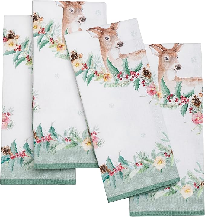 Maison d' Hermine 100% Cotton Cloth Napkins Set of 4 Everyday Reusable Square Napkins Cloth Washable Dinner Party Wedding Restaurant Hotel Kitchen Spring Summer (Xmas, 18" x 18")