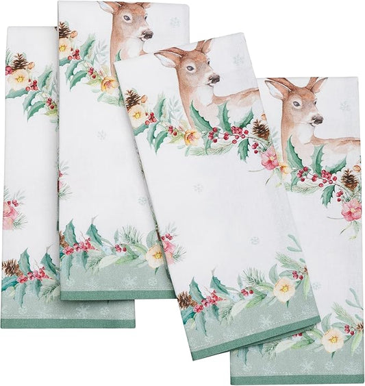 Maison d' Hermine 100% Cotton Cloth Napkins Set of 4 Everyday Reusable Square Napkins Cloth Washable Dinner Party Wedding Restaurant Hotel Kitchen Spring Summer (Xmas, 18" x 18")