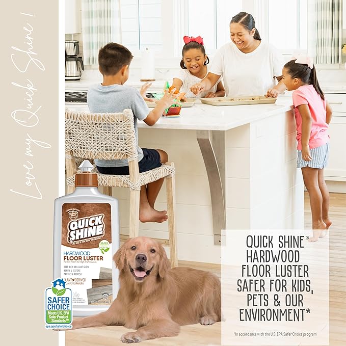 Quick Shine Ultimate Gold Clean + Polish Mop Kit, 10 Pc Set w/Interchangeable Attachments | Floor Luster Included | 2-in-1 Pro Cleaning w/ Microfiber Pads for Hardwood Floors | No Batteries Needed