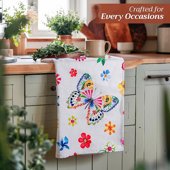 Maison d' Hermine Kitchen Towels Set of 3 100% Cotton 27.50" x 20" Reusable Cloth Dish Towels Absorbent with Hanging Loop for Kitchen Farmhouse Hotel Spring Summer - Happy Florals - Sweety