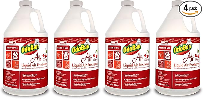 OdoBan Professional Series Ready-to-Use Air Cherry Liquid Air Freshener, Made in the USA, Cherry Scent, 4-Pack, 1 Gallon Each