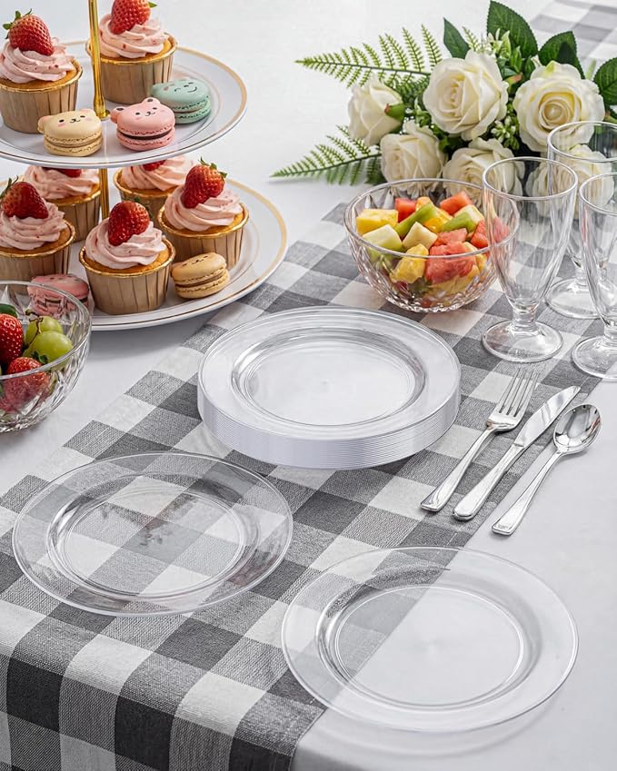 bUCLA 100Pieces Clear Plastic Plates - 6.25inch Premium Hard Disposable Salad/Dessert/Appetizer/Small Cake Plates for Wedding& Party