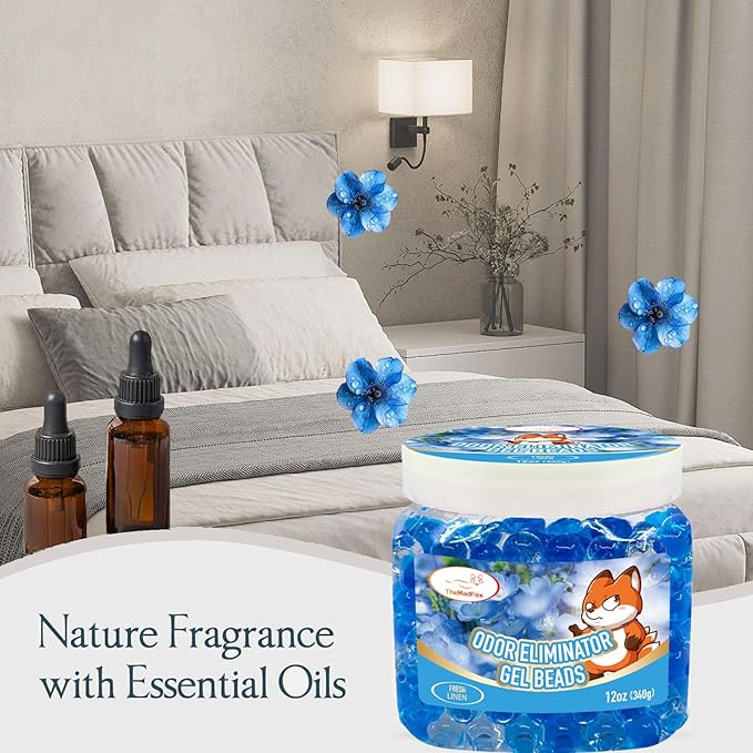 2 Pack Odor Eliminator Gel Beads, 12 oz, Air Freshener Beads for Home & Car, Pet Odor Eliminator for Bathroom, Closet, Pet Area & RVs, Long-Lasting Natural Fresh Linen
