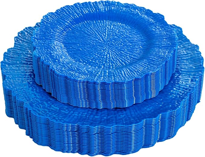 DaYammi 60Pcs Blue Plastic Plates - Sapphire Blue Plates Disposable & Reusable - Heavy Duty Plastic Plates for Party Including 30 Dinner Plate,30 Dessert Plate for Weddings,Dinner