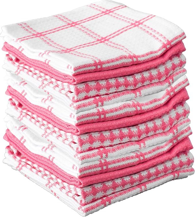 T-Fal Premium Waffle Dish Cloths: Highly Absorbent, Super Soft Long Lasting - 100% Cotton, 12"x13" Towel for Cleaning & Drying, (12-Pack), Pink