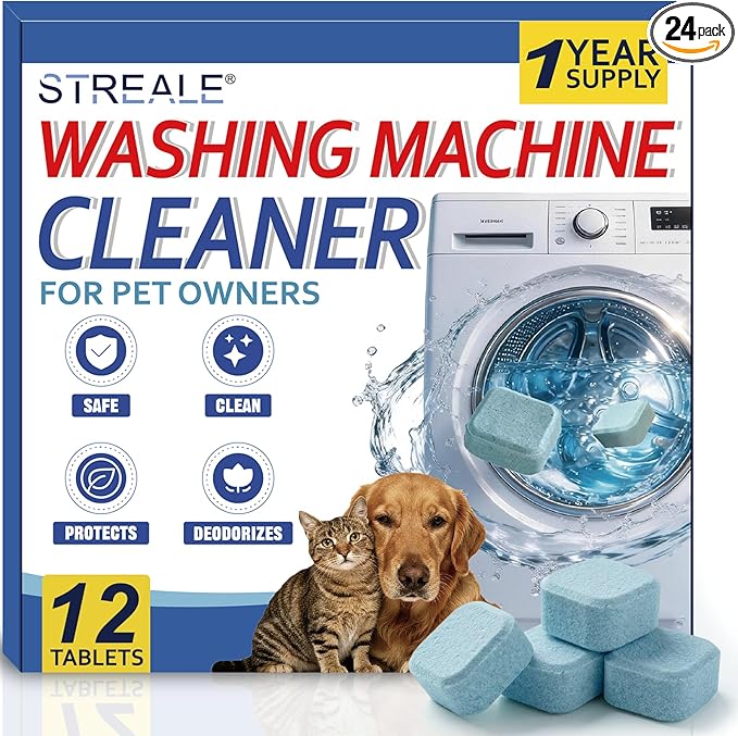 Washing Machine Cleaner Tablets for Pet Owners -12Pack, Deep Clean Descaler,Tackles Cat &Dog Hair,Freshens Odors &Laundry Detergent Residue,Septic Safe,HE Top &Front Load Washer -6Month Supply