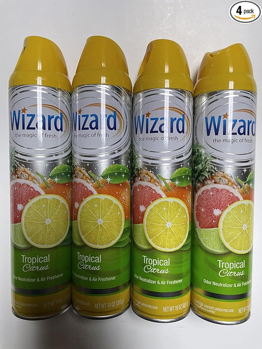 Wizard The Magic of Fresh | Odor Neutralizer & Air Freshener - 10 Oz. Tropical Citrus (Pack of 4) (Packaging May Vary)