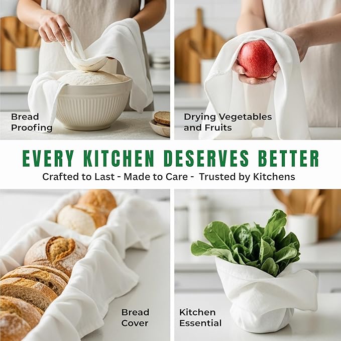 Flour Sack Towels – 24 Pack Cotton Kitchen Dish Towel, Tea Towels for Crafts, Embroidery, Baking, Bread Proofing – Thick, Absorbent, Quick-Dry – 15"x25" White