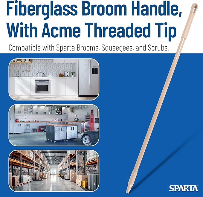 SPARTA 41225EC25 Fiberglass Broom Handle, Mop Handle, Replacement Handle With Acme Threaded Tip For Commercial Cleaning, 48 Inches, Tan, (Pack of 12)