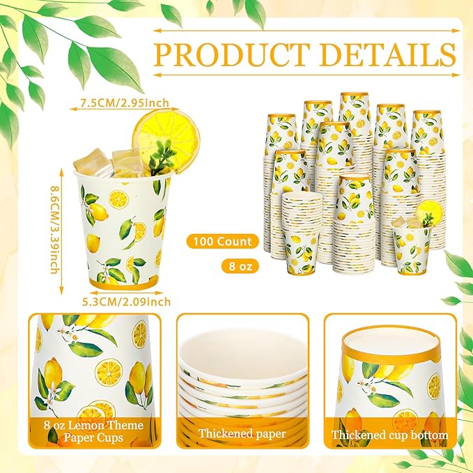 Umigy 100 Pcs Lemonade Paper Cups Disposable Lemonade Stand Cups Bathroom Mouthwash Drinking Disposable Cups for Summer Party Picnics Barbecues Traveling Hot Cold Beverage Water Juice (8 oz)
