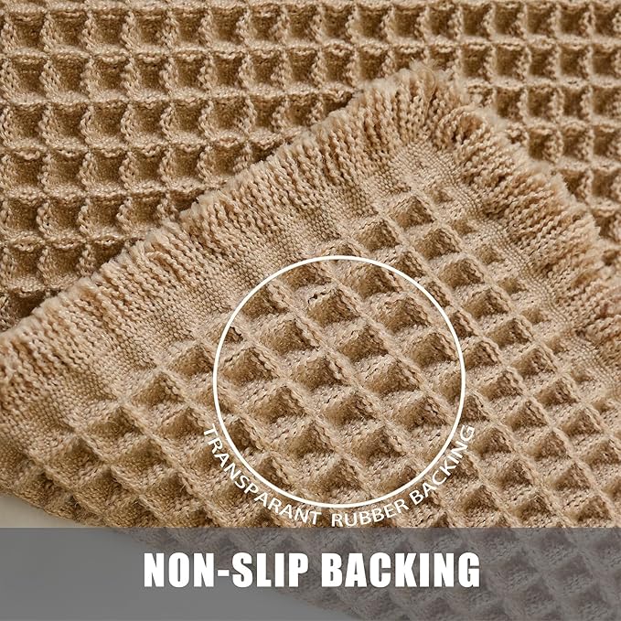 Set of 2 Waffle Bathroom Rugs, Non Slip Absorbent Waffle Knit Bath Mat for Shower Floor, Tub and Bathroom Door, Ultra Soft Quick Dry, Brown, 18"x30"+24"x36"