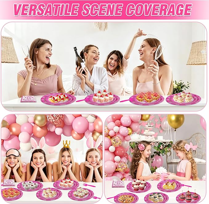 100 Pcs Let's Go Girls Party Supplies for 25 Guests, Heavy-Duty 7" & 9" Paper Plates, 2-Ply 13" Napkins & Plastic Forks, Disposable Disco Cowgirl Tableware Set for Birthday Party