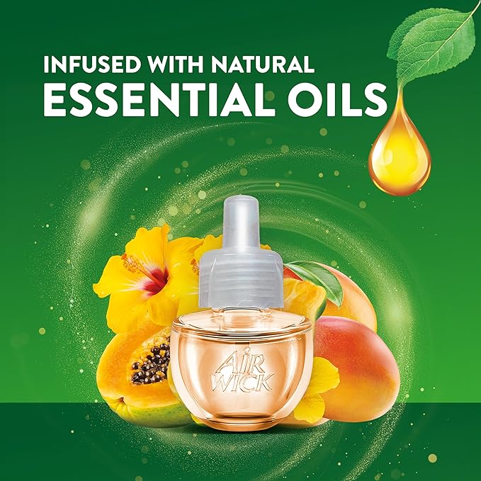 Air Wick Plug in Scented Oil Refill, Infused with Essential Oils, Air Fresheners for Home, Hawaii Exotic Papaya & Hibiscus Flower, 2 ct