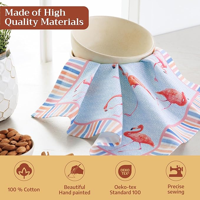 Maison d' Hermine 100% Cotton Cloth Napkins Set of 4 Everyday Reusable Square Napkins Cloth Washable Dinner Party Wedding Restaurant Hotel Kitchen Spring Summer (Flamingo Love, 18" x 18")
