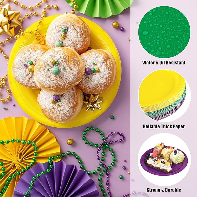 Kochorie 60 Pieces Mardi Gras Disposable Paper Plates 9 Inch Heavy Duty Dinner Plates, Solid Color, Carnival Table Decorations Mardi Gras Party Supplies for Birthdays, Weddings, Daily Use