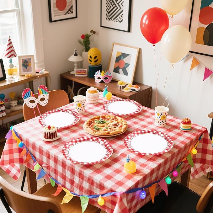 50 Pcs Red and White Gingham Paper Plates 10" Heavy Duty Red Gingham Checkered Plaid Dessert Plates Disposable Gingham Party Supplies for Summer Pizza BBQ Picnic Baby Shower Birthday Party Decorations